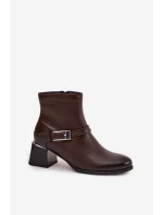 Kožené dámské boty na podpatku s přezkou Zazoo 60562 hnědé