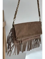 Dámská semišová kabelka s třásněmi na řetízku Narella – tmavě béžová