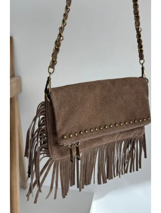 Dámská semišová kabelka s třásněmi na řetízku Narella – tmavě béžová