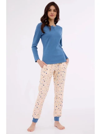 Dámské pyžamo Sammy 723/380 Jeans modrá s béžovou vzor - Cornette Dámské pyžamo Sammy 723/380 Jeans modrá s béžovou vzor - Cornette