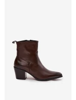 Kožené dámské kovbojky na podpatku vyhřívané Zazoo 60565 čokoládové