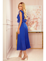 Plisované šaty s volánky a výstřihem Numoco EMILY - modré