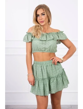 Vyšívaný komplet s pruhovanou halenkou tmavě mátový Vyšívaný komplet s pruhovanou halenkou tmavě mátový