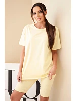 Dámský bavlněný komplet s krátkým rukávem a šortkami žlutý Dámský bavlněný komplet s krátkým rukávem a šortkami žlutý