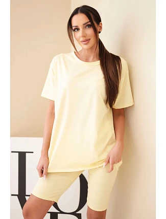 Dámský bavlněný komplet s krátkým rukávem a šortkami žlutý Dámský bavlněný komplet s krátkým rukávem a šortkami žlutý