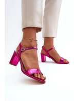 Metalické sandály na podpatku Fuksja Glindra