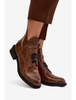 Zateplené kožené dámské kotníkové boty s ozdobným detailem hnědé Briselda