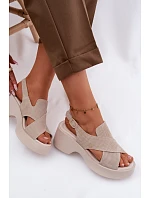 Kožené dámské sandály na platformě S.Barski LR61-7005 Béžové Kožené dámské sandály na platformě S.Barski LR61-7005 Béžové