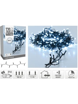 VÁNOČNÍ STROM SVĚTLA SVĚTELNÝ ŘETĚZ 120 VEDL ČASOVAČ STUDENÁ BÍLÁ
