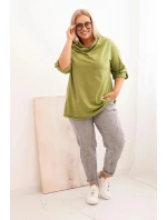 Dámská blůza Plus Size s bavlnou volného střihu s vodním výstřihem fango olivová