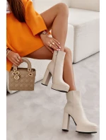 Hladké Kožené Botičky Na podpatku Béžove Kaysa