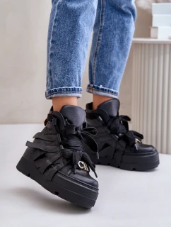 Kožené Dámské Sneakersy Na Masivní Platformě CheBello 4561 Černé