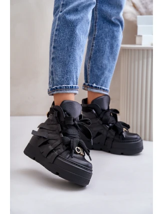 Kožené Dámské Sneakersy Na Masivní Platformě CheBello 4561 Černé