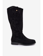 Kozáky Na Plochém Podpatku S Krajkovým Vzorem Černé S.Barski HY51-062 Kozáky Na Plochém Podpatku S Krajkovým Vzorem Černé S.Barski HY51-062
