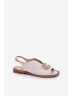 Kožené Sandály Na Plochém Podpatku S Dekorací Světle Béžové Laura Messi 2865