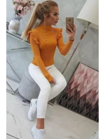 Sladěná svetrová halenka s knoflíky hořčicové barvy