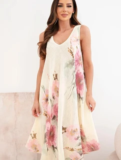 Dámské bavlněné midi šaty s krátkým rukávem a rozšířeným spodkem světle růžová