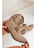 Semišové Boty Cowboy S Výřezem Na Podpatku Béžové Zazoo 2994
