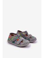 Pantofle Milami Dětské Na Suchý Zip S Dinosaury Šedo-Zelené Reathiana