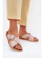 Kožené dámské pantofle s přezkou růžové Inblu VO0004GU