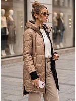 Dámská prošívaná přechodová bunda s kapucí, béžová, FashionStreet TY5791 Dámská prošívaná přechodová bunda s kapucí, béžová, FashionStreet TY5791