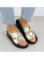 Dámské kožené sandály na platformě zlaté S.Barski KV51-031
