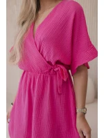 Mušelínové šaty s pasem růžový