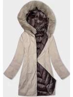 Hnědo-béžová dámská zimní oboustranná bunda s kapucí (B8202-14046)