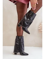 Zateplené boty s ohrnutým svrškem na podpatku černé Tamalis Zateplené boty s ohrnutým svrškem na podpatku černé Tamalis