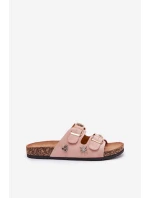 Dámské pantofle na korkové podrážce s sponami a ozdobami světle růžové Efadelis