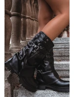 Dámské kozačky s ohnutým horním lemem do půl lýtka s páskem Černé Darisa