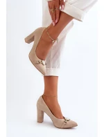 Zazoo 2453/OS Velurové lodičky na podpatku se srdcem cappuccino