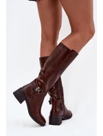 Zateplené dámské kozačky na klínku se řemínkem Sergio Leone KZ25826 hnědé