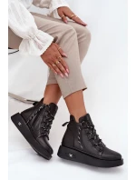 Kožené dámské boty Artiker – černé, zateplené, na platformě