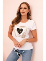 Dámská bavlněná blůza s volánkem a srdcem z kamínků bílá Dámská bavlněná blůza s volánkem a srdcem z kamínků bílá