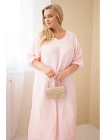 Dámské šaty Plus Size z bavlněného mušelínu s výstřihem do V bonbónově růžová