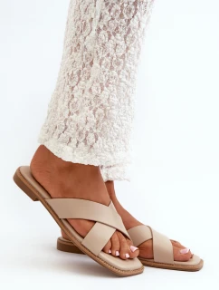 Dámské sandály na ploché podrážce z ekokůže S.Barski KV27-002 Bežové