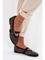 Dámské baleríny s krajkovým vzorem s kamínky a páskem Černé Wilvessa
