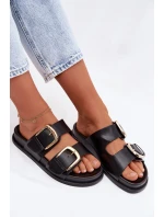 Dámské eko kožené nazouváky s zlatými sponami Černé Tervessa