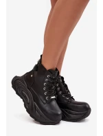 Dámské kožené boty GOE – černé, zateplené, na platformě