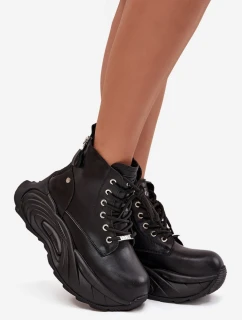 Dámské kožené boty GOE – černé, zateplené, na platformě
