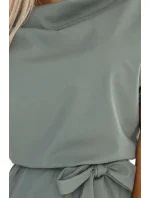 240-4 ROXI šaty s asymetrickou sukní a páskem - barva OLIVE