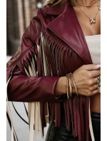 624-2 Krátká bunda s třásněmi z měkké ekokůže - vínová