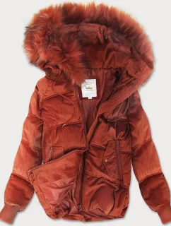 Rudá dámská manšestrová bunda s kapucí (7696)