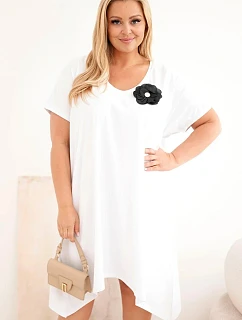 Dámské bavlněné šaty Plus Size s broží a výstřihem bílá