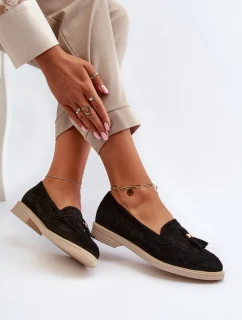 Černé Dámské Semišové Mokasíny Na Ploché Podrážce Zazoo 3420