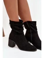 Dámské kotníkové boty s řasením na sloupkovém podpatku S.Barski – černé