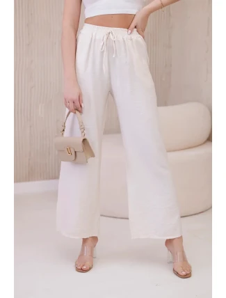 Viskózové kalhoty se širokými nohavicemi světle béžová Viskózové kalhoty se širokými nohavicemi světle béžová