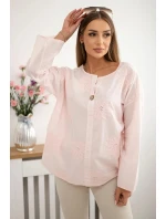 Košilová halenka s vyšívaným vzorem pudrově růžová