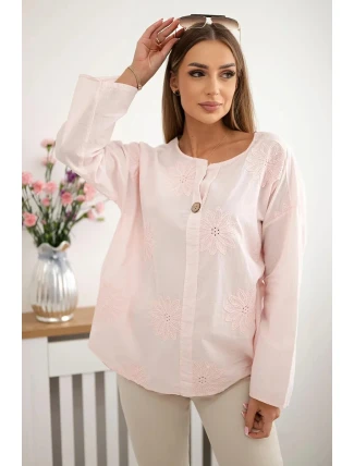 Košilová halenka s vyšívaným vzorem pudrově růžová